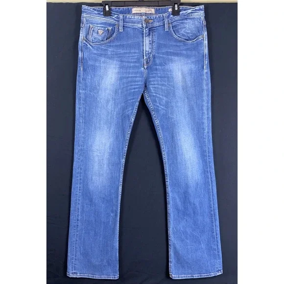 Guess Mens Vintage Regular Boot Blue Denim Medium Wash Vintage 36 x 34 - Picture 1 of 12